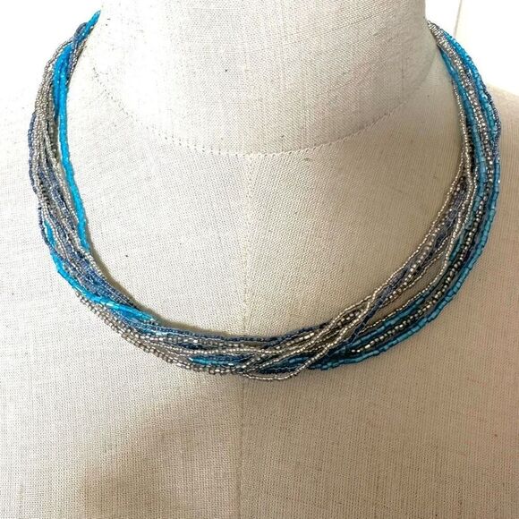 Neroleone blue and silver beaded multi strand necklace - Picture 1 of 11